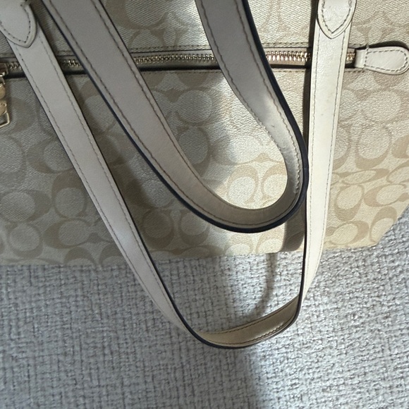 Coach Beige and Tan Signature Tote Bag Shoulder Purse - Picture 10 of 13